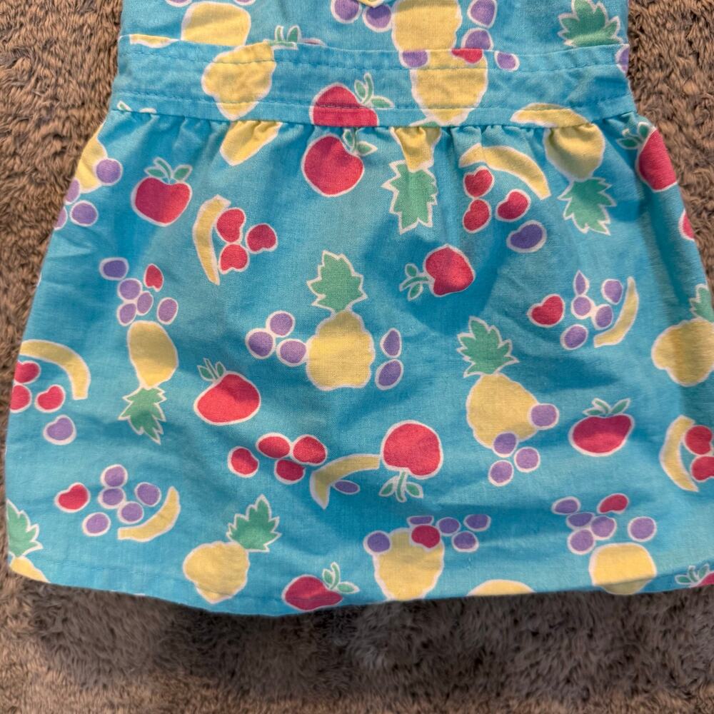 Vintage 80s 90s Oshkosh Fruit Print Blue Overalls Dress Jumper Pinafore 2T - Picture 4 of 9
